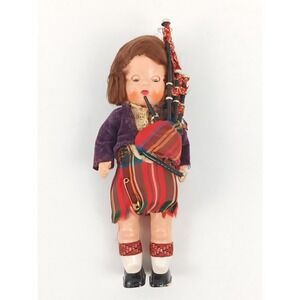 Vintage Roddy Scottish Bagpipe Boy Doll Bagpiper Moving Eyes Traditional Outfit
